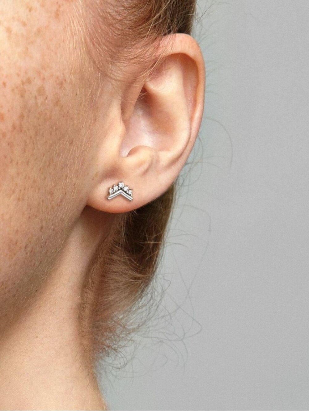 Pandora Silver Crown Chevron Stud Earrings with Clear Stones